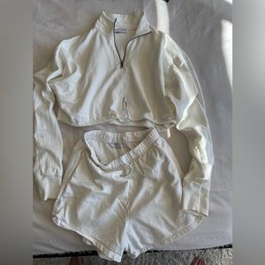 Tan + Lines by Sivan Ayla Santa Barbara sweatshirt and Ojai shorts in white